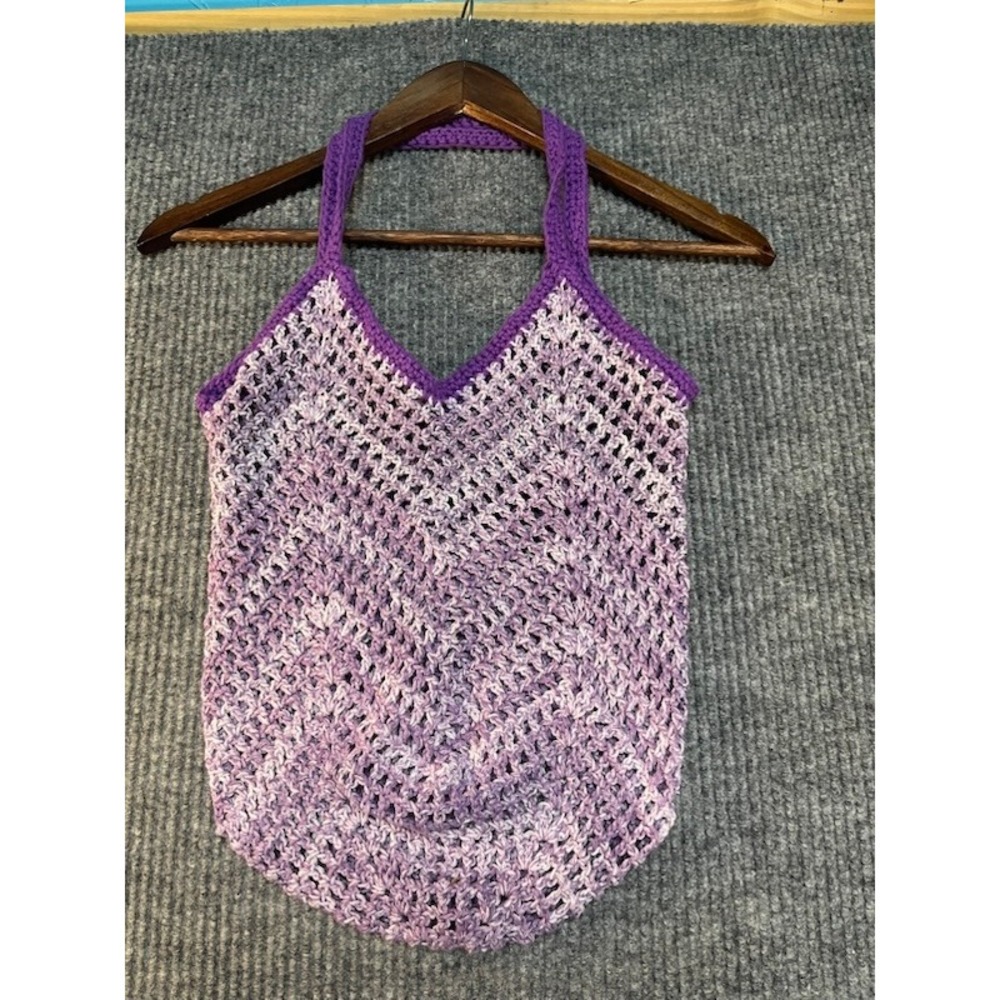 Handmade Crochet Halter Top Purple Chevron Ripple Boho Knit Festival Tank Summer